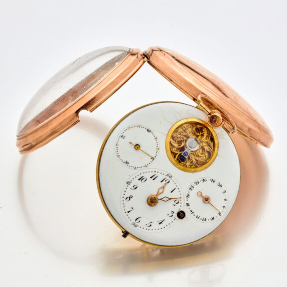 Rare 8K gold date watch with visible balance Circa 1800 Rare 8K gold date watch with visible balance Circa 1800