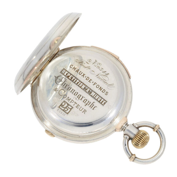 Swiss silver minute repeating watch with chronograph Circa 1880 Swiss silver minute repeating watch with chronograph Circa 1880