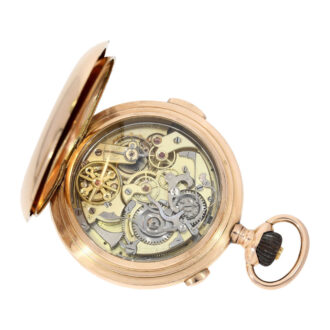 Swiss pink gold minute repeater with chronograph Circa 1910 Swiss pink gold minute repeater with chronograph Circa 1910
