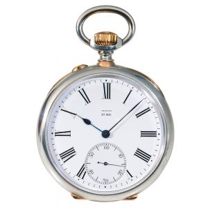 French silver deck watch with original box Circa 1900.