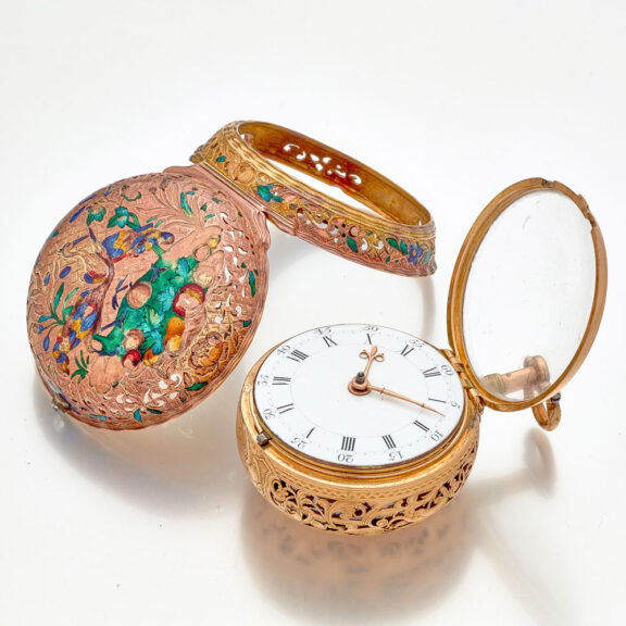 Solid English gold and enamel quarter repeating watch Circa 1765 Solid English gold and enamel quarter repeating watch Circa 1765