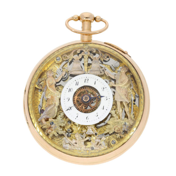Swiss gold skeletonized repeater with carillon Circa 1820 Swiss gold skeletonized repeater with carillon Circa 1820