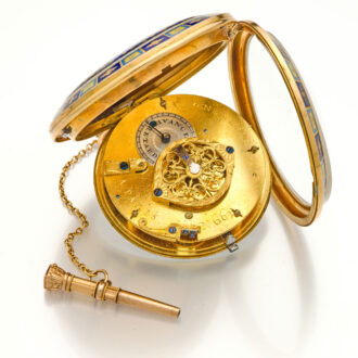 French 18 carat rose gold and enamel watch with date Circa 1800