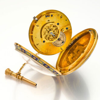 French 18 carat rose gold and enamel watch with date Circa 1800