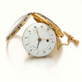 French 18 carat rose gold and enamel watch with date Circa 1800