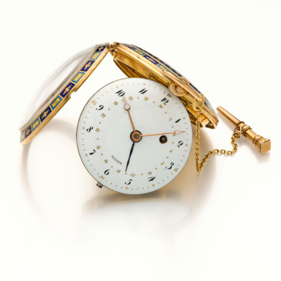 French 18 carat rose gold and enamel watch with date Circa 1800 French 18 carat rose gold and enamel watch with date Circa 1800