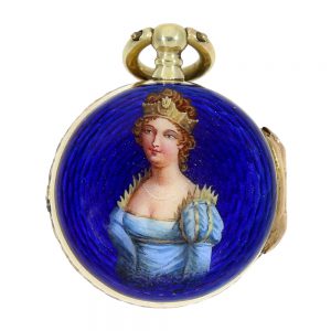 Swiss 18k gold, enamel and diamond set ring watch Circa 1780