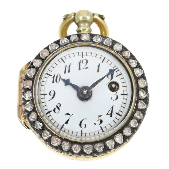 Swiss 18k gold, enamel and diamond set ring watch Circa 1780 Swiss 18k gold, enamel and diamond set ring watch Circa 1780