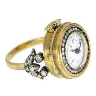 Swiss 18k gold, enamel and diamond set ring watch Circa 1780