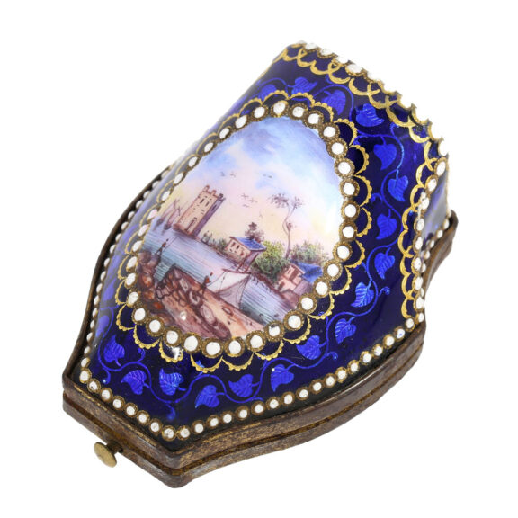 Swiss 18k gold, enamel and diamond set ring watch Circa 1780 Swiss 18k gold, enamel and diamond set ring watch Circa 1780