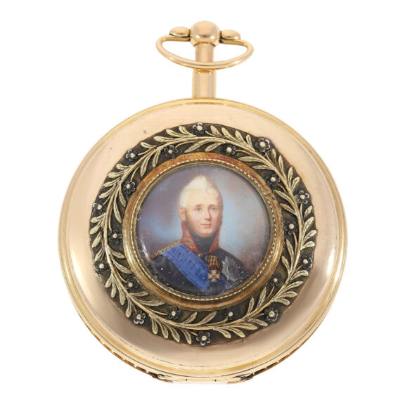 Swiss gold verge repeater with enamel painting Circa 1820 Swiss gold verge repeater with enamel painting Circa 1820