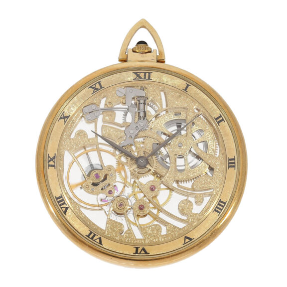 Unique Swiss 18k gold skeletonized dress watch Circa 1980
