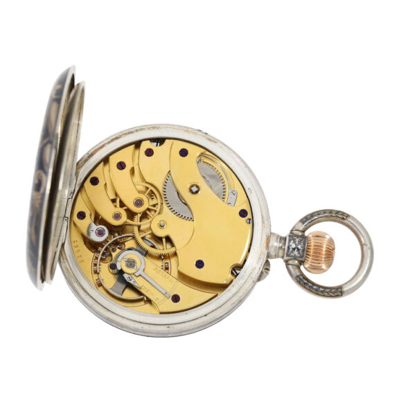 Swiss gold deck watch with niello decoration Circa 1907 Swiss gold deck watch with niello decoration Circa 1907