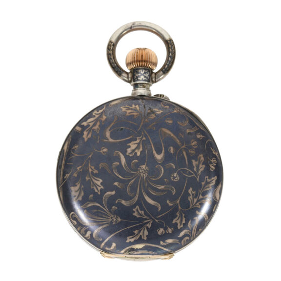 Swiss gold deck watch with niello decoration Circa 1907