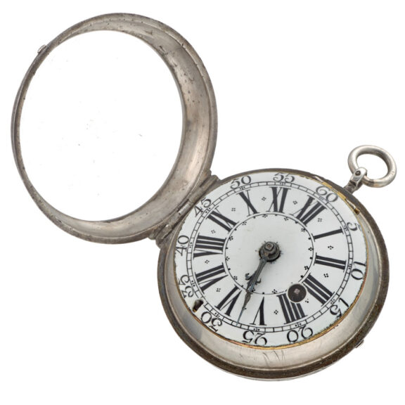 A French oignon with enamel dial in a silver case Circa 1700 A French oignon with enamel dial in a silver case Circa 1700