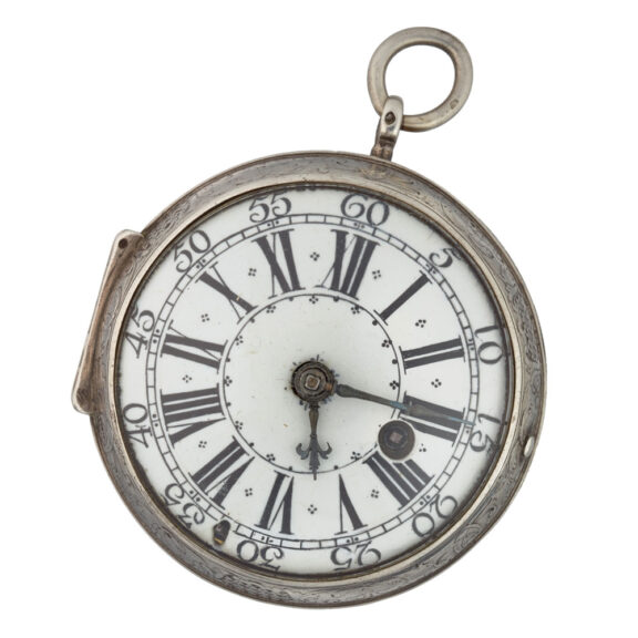 A French oignon with enamel dial in a silver case Circa 1700 A French oignon with enamel dial in a silver case Circa 1700