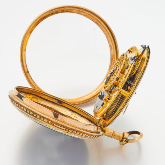 French gold and enamel watch with protective outer Circa 1790 French gold and enamel watch with protective outer Circa 1790