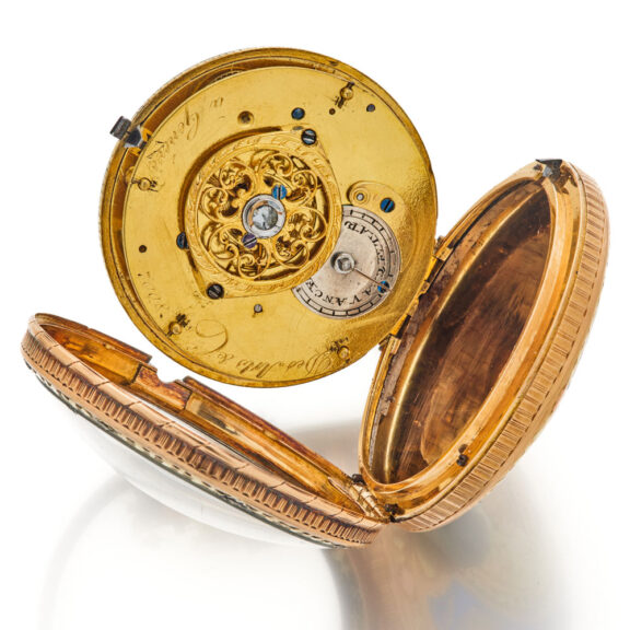 Swiss gold and enamel decorative verge watch Circa 1795 Swiss gold and enamel decorative verge watch Circa 1795