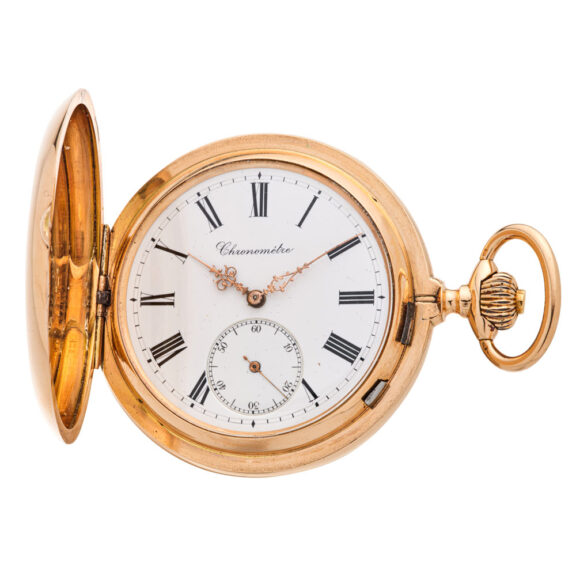 Heavy Swiss chronometer watch in a full hunter case Circa 1900 Heavy Swiss chronometer watch in a full hunter case Circa 1900