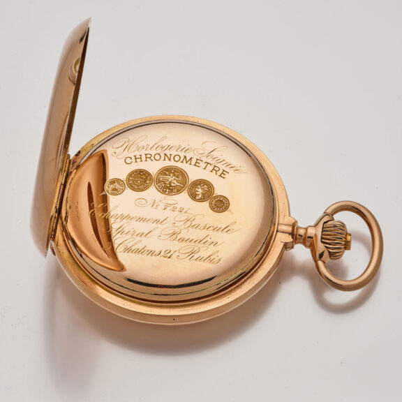 Heavy Swiss chronometer watch in a full hunter case Circa 1900 Heavy Swiss chronometer watch in a full hunter case Circa 1900
