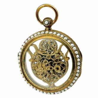 Austrian gilded brass and half pearls set verge watch Circa 1800