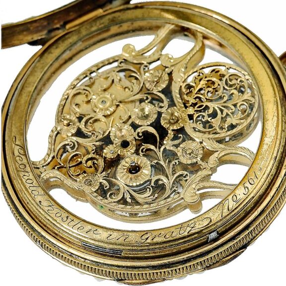 Austrian gilded brass and half pearls set verge watch Circa 1800 Austrian gilded brass and half pearls set verge watch Circa 1800