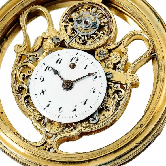 Austrian gilded brass and half pearls set verge watch Circa 1800 Austrian gilded brass and half pearls set verge watch Circa 1800
