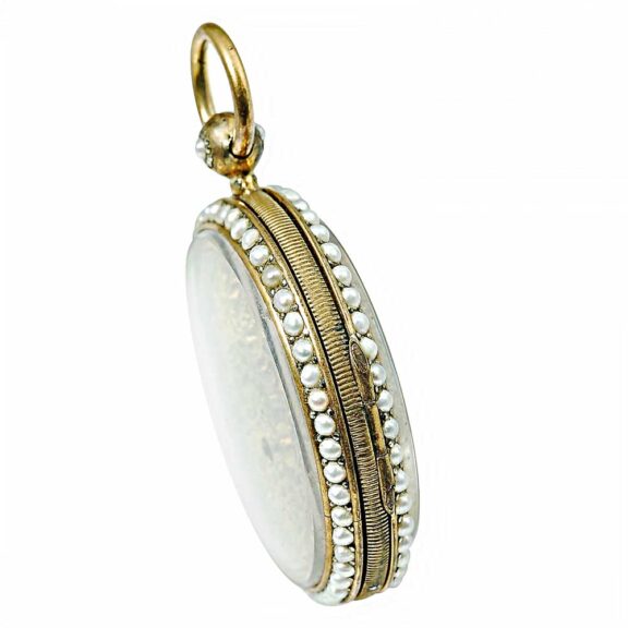 Austrian gilded brass and half pearls set verge watch Circa 1800 Austrian gilded brass and half pearls set verge watch Circa 1800