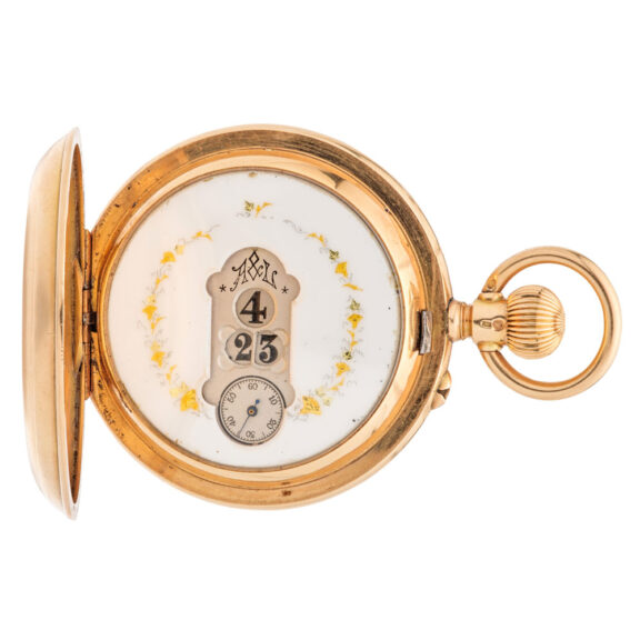 Very rare Swiss 14 carat gold digital pocket watch Circa 1890 Very rare Swiss 14 carat gold digital pocket watch Circa 1890