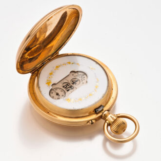 Very rare Swiss 14 carat gold digital pocket watch Circa 1890