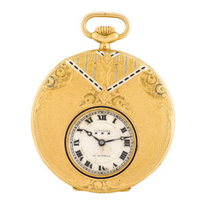 Swiss yellow gold and enamel keyless dress watch Circa 1910