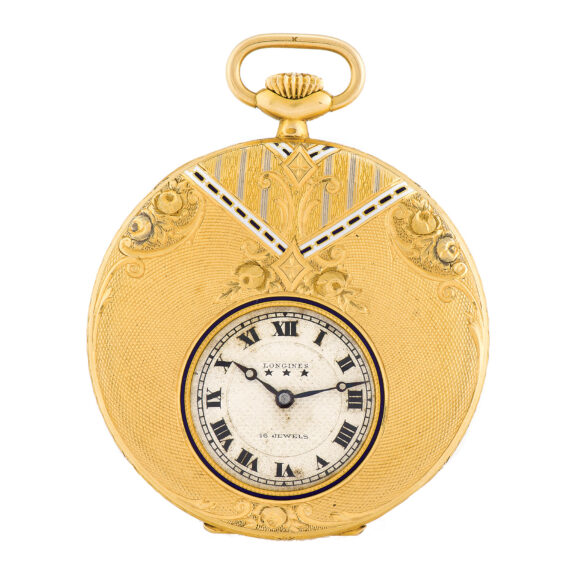 Swiss yellow gold and enamel keyless dress watch Circa 1910