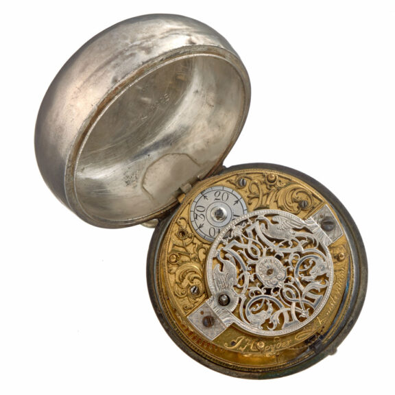A Dutch verge pocket watch in a silver cast case Circa 1730 A Dutch verge pocket watch in a silver cast case Circa 1730