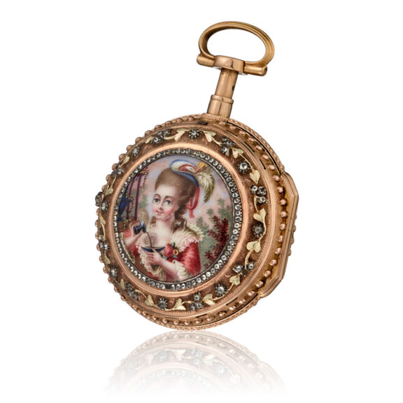 A Swiss gold repeating verge with gold chatelaine Circa 1770 A Swiss gold repeating verge with gold chatelaine Circa 1770