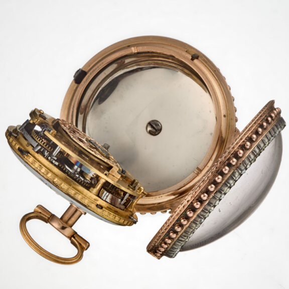 A Swiss gold repeating verge with gold chatelaine Circa 1770 A Swiss gold repeating verge with gold chatelaine Circa 1770