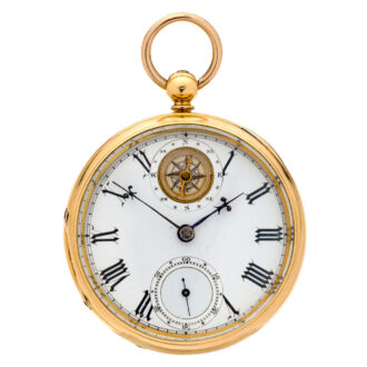 Remarkable English 18K gold key wind lever with compass Circa 1876