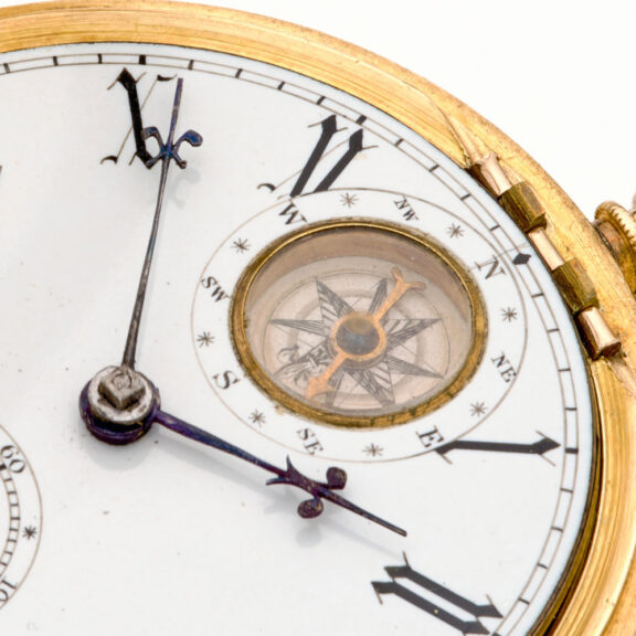 Remarkable English 18K gold key wind lever with compass Circa 1876 Remarkable English 18K gold key wind lever with compass Circa 1876