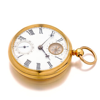 Remarkable English 18K gold key wind lever with compass Circa 1876