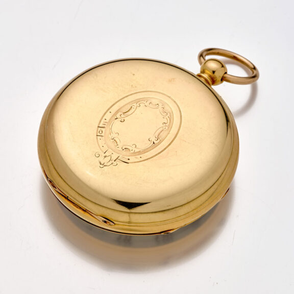 Remarkable English 18K gold key wind lever with compass Circa 1876 Remarkable English 18K gold key wind lever with compass Circa 1876