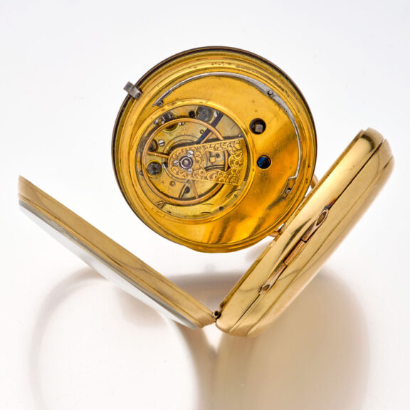 Remarkable English 18K gold key wind lever with compass Circa 1876 Remarkable English 18K gold key wind lever with compass Circa 1876