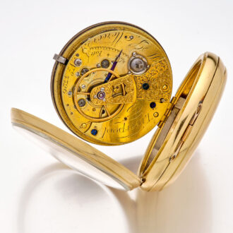 Remarkable English 18K gold key wind lever with compass Circa 1876