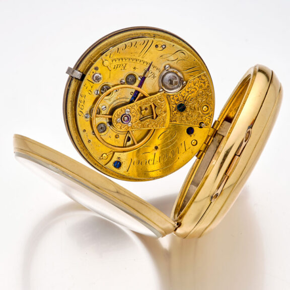 Remarkable English 18K gold key wind lever with compass Circa 1876 Remarkable English 18K gold key wind lever with compass Circa 1876