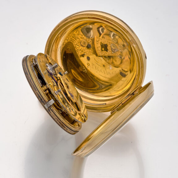 Remarkable English 18K gold key wind lever with compass Circa 1876 Remarkable English 18K gold key wind lever with compass Circa 1876