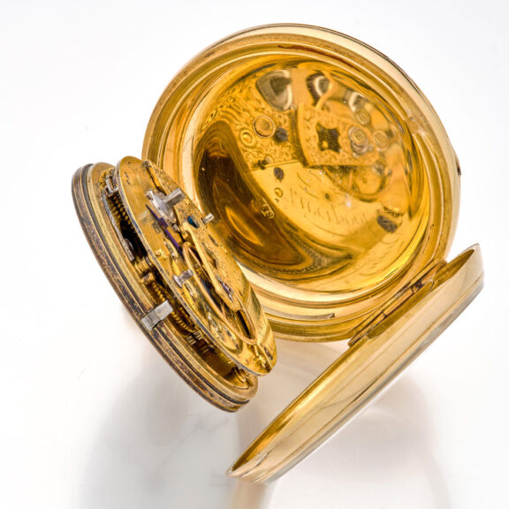 Remarkable English 18K gold key wind lever with compass Circa 1876 Remarkable English 18K gold key wind lever with compass Circa 1876