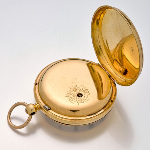 Remarkable English 18K gold key wind lever with compass Circa 1876 Remarkable English 18K gold key wind lever with compass Circa 1876