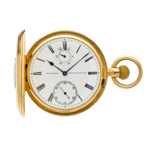 Heavy English gold half hunter with power reserve Circa 1869