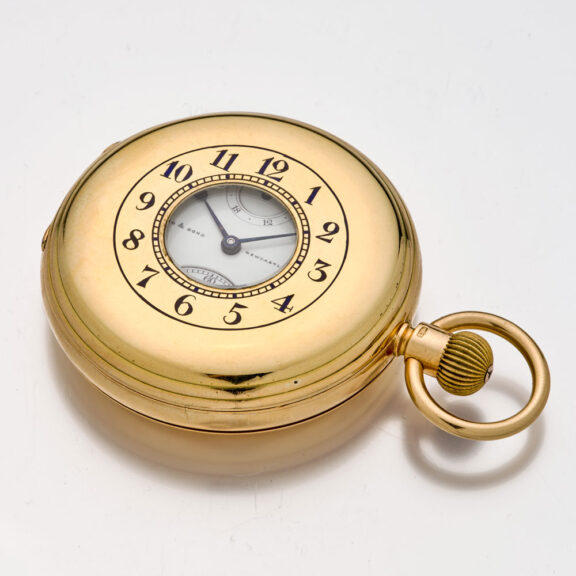 Heavy English gold half hunter with power reserve Circa 1869 Heavy English gold half hunter with power reserve Circa 1869