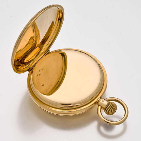 Heavy English gold half hunter with power reserve Circa 1869 Heavy English gold half hunter with power reserve Circa 1869