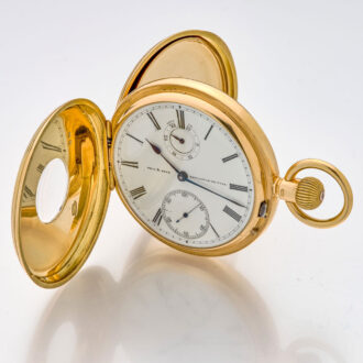 Heavy English gold half hunter with power reserve Circa 1869