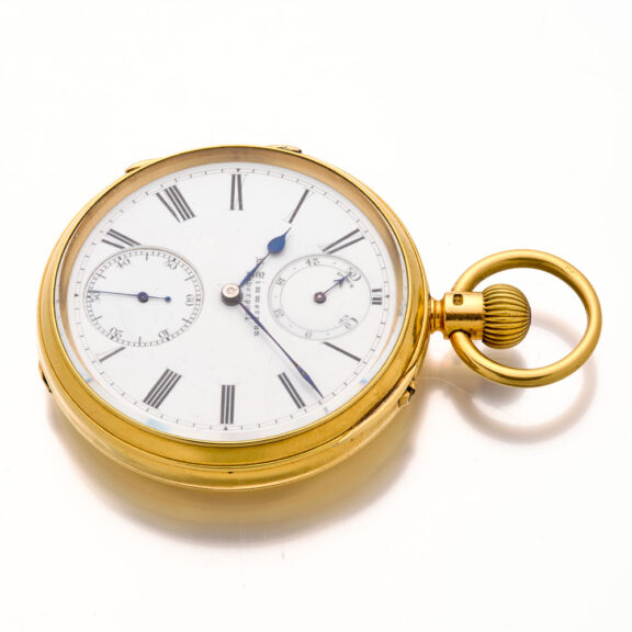Fine English 18K gold lever watch with power reserve Circa 1885 Fine English 18K gold lever watch with power reserve Circa 1885